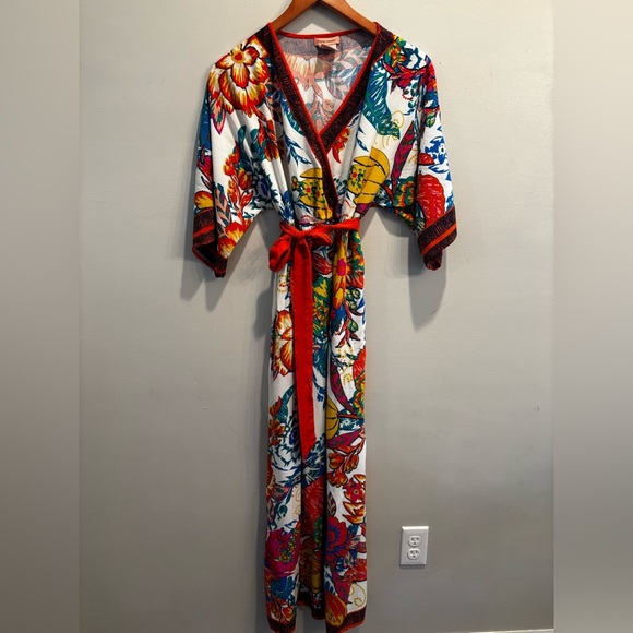 Flying Tomato Multicolor Floral Kimono medium boho colorful wrap long flowy - Picture 1 of 12